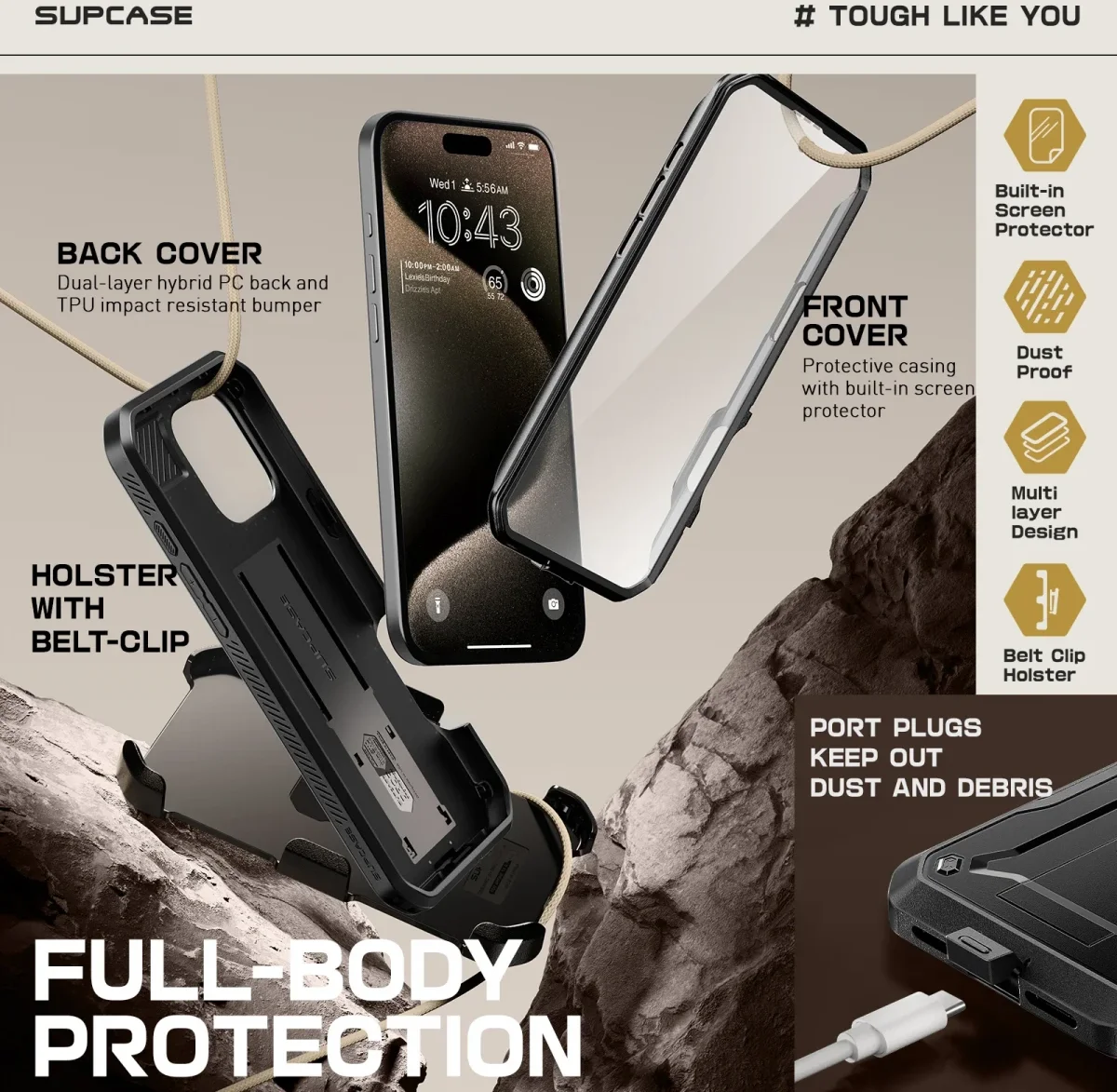 SUPCASE UB Pro Apple iPhone 16 Pro Max Hoesje Full Protect Kickstand Zwart afbeelding 3