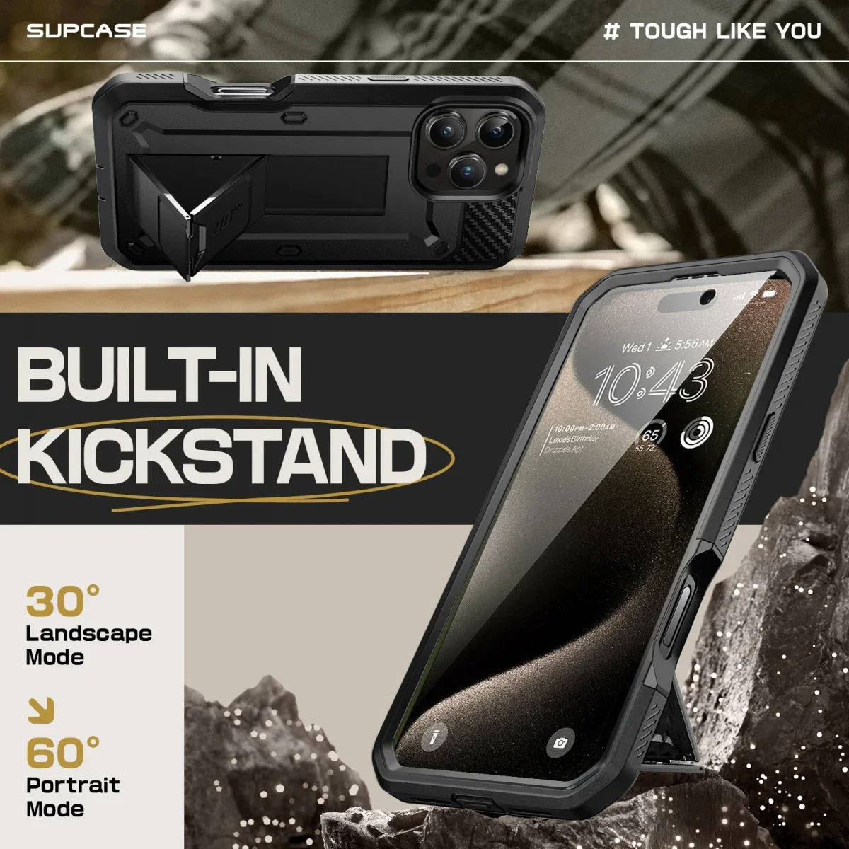 SUPCASE UB Pro Apple iPhone 16 Pro Max Hoesje Full Protect Kickstand Zwart afbeelding 4