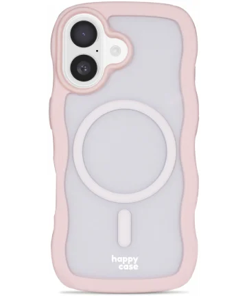 HappyCase Wavy Apple iPhone 16 Hoesje MagSafe Back Cover Roze Hoesjes