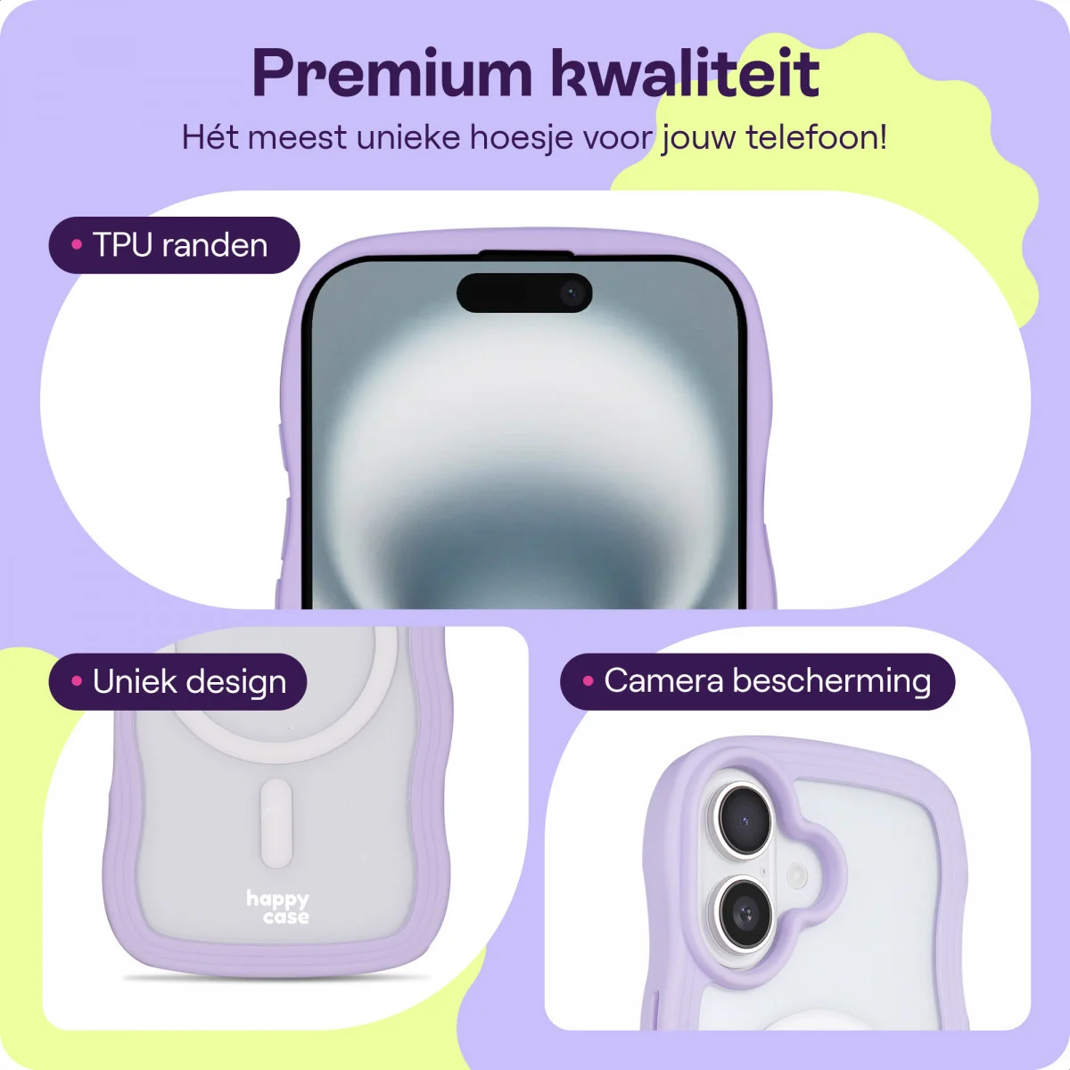 HappyCase Wavy Apple iPhone 16 Hoesje MagSafe Back Cover Paars afbeelding 3