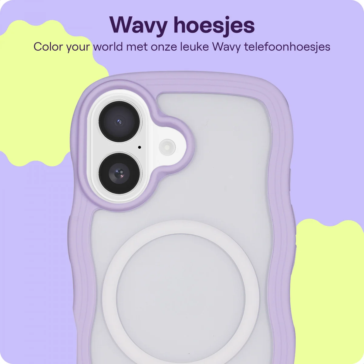 HappyCase Wavy Apple iPhone 16 Hoesje MagSafe Back Cover Paars afbeelding 4