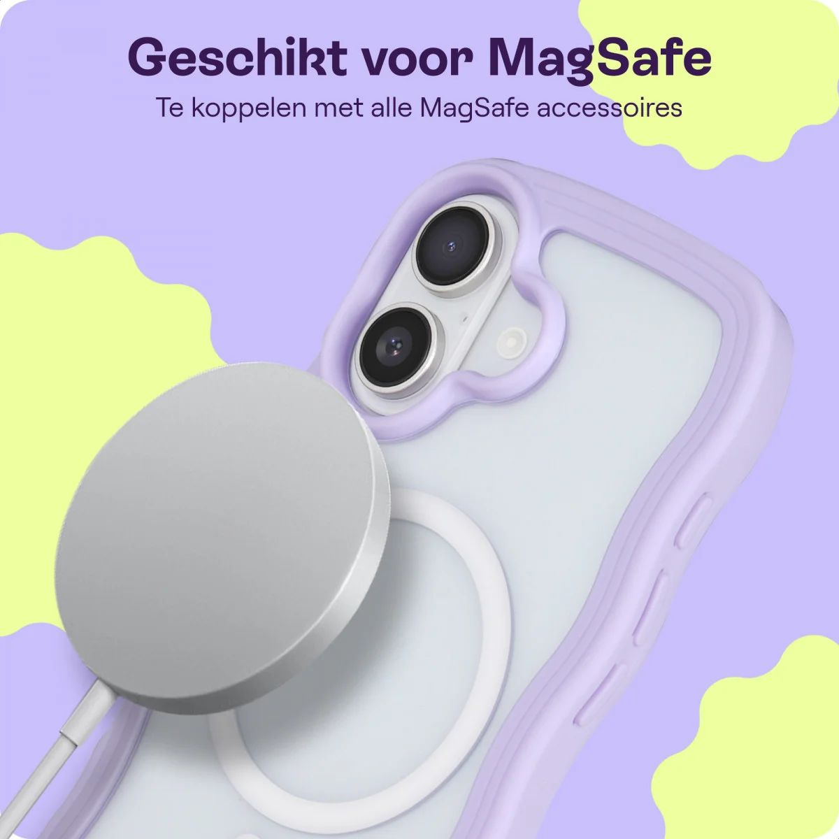HappyCase Wavy Apple iPhone 16 Hoesje MagSafe Back Cover Paars afbeelding 5