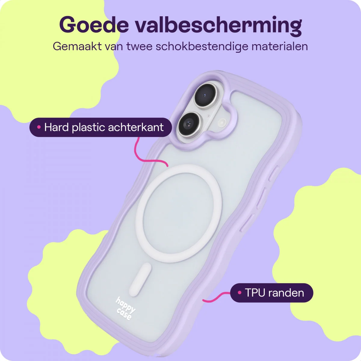 HappyCase Wavy Apple iPhone 16 Hoesje MagSafe Back Cover Paars afbeelding 6