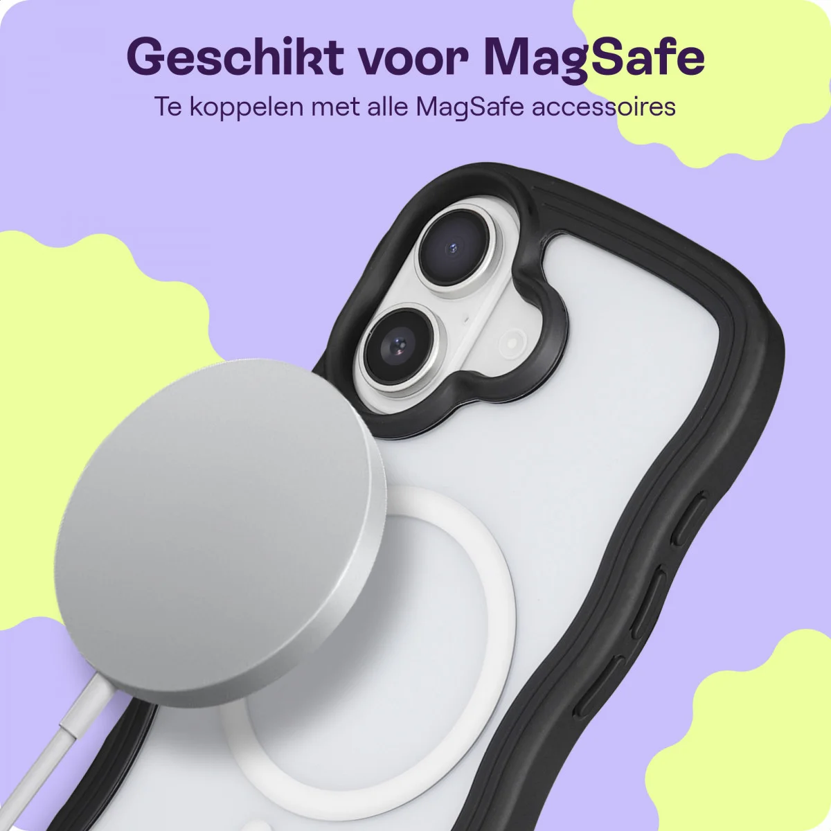 HappyCase Wavy Apple iPhone 16 Plus Hoesje MagSafe Back Cover Zwart afbeelding 5
