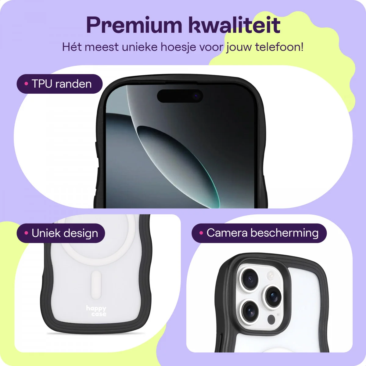 HappyCase Wavy Apple iPhone 16 Pro Hoesje MagSafe Back Cover Zwart afbeelding 3