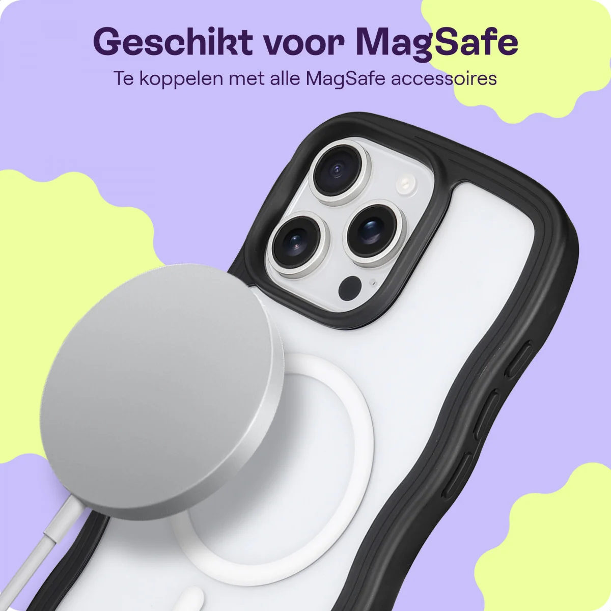 HappyCase Wavy Apple iPhone 16 Pro Hoesje MagSafe Back Cover Zwart afbeelding 5