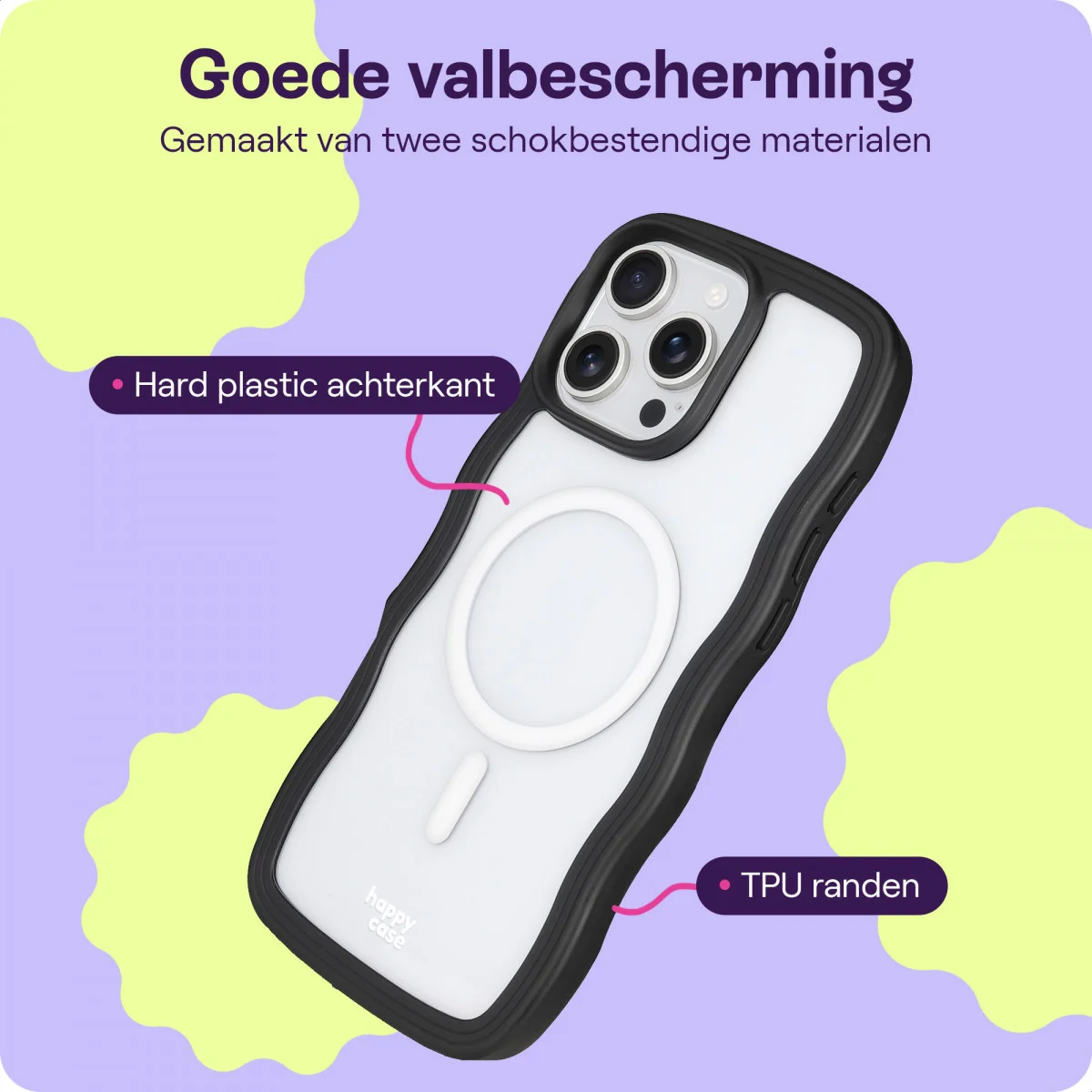 HappyCase Wavy Apple iPhone 16 Pro Hoesje MagSafe Back Cover Zwart afbeelding 6