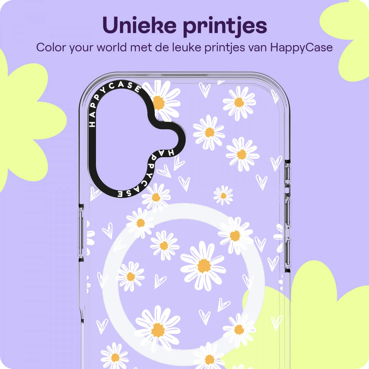 HappyCase Joy Apple iPhone 16 Hoesje MagSafe Back Cover Daisy Hearts afbeelding 4