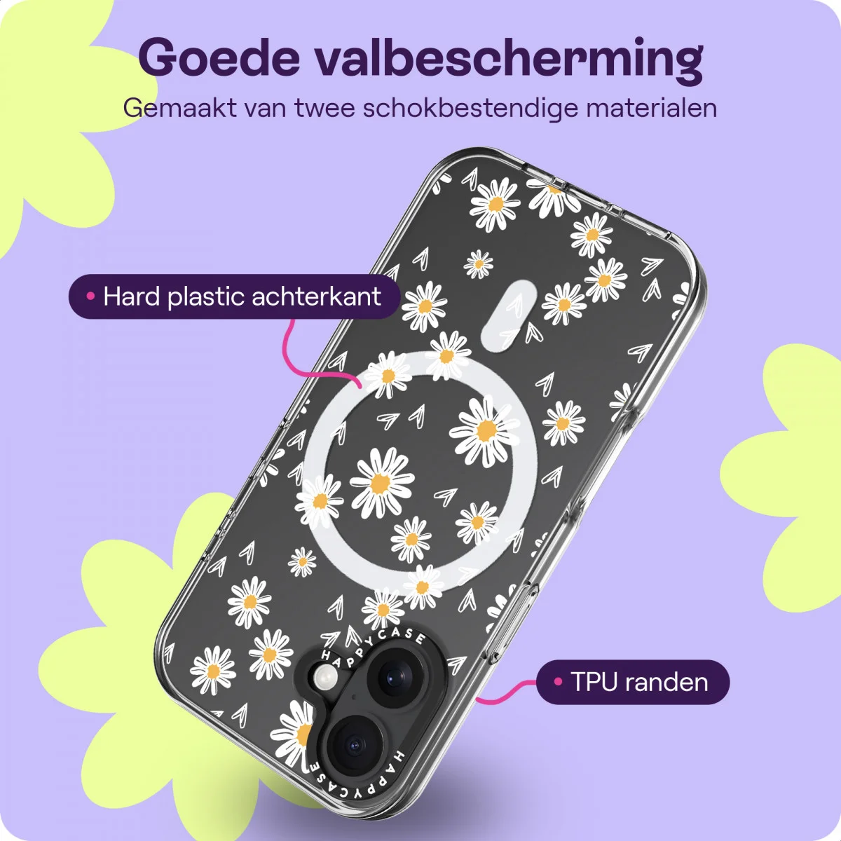 HappyCase Joy Apple iPhone 16 Hoesje MagSafe Back Cover Daisy Hearts afbeelding 6