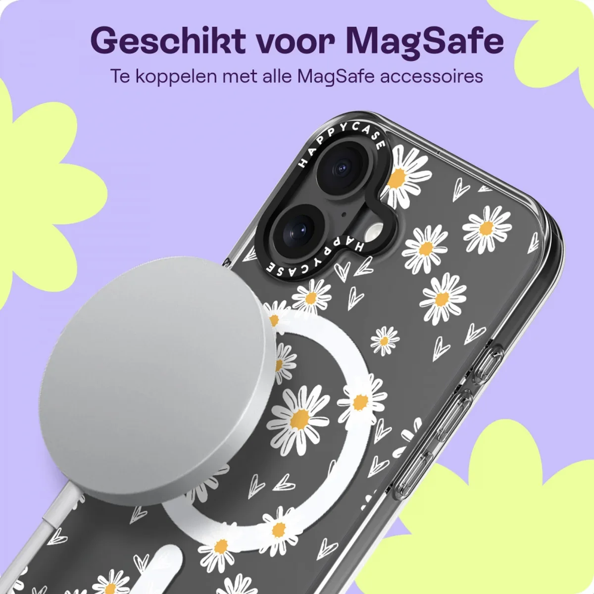 HappyCase Joy Apple iPhone 16 Hoesje MagSafe Back Cover Daisy Hearts afbeelding 5