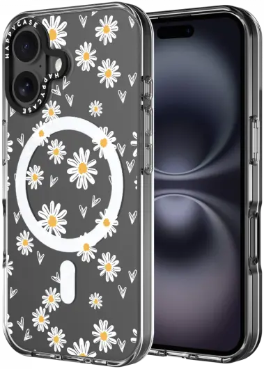 HappyCase Joy Apple iPhone 16 Hoesje MagSafe Back Cover Daisy Hearts afbeelding 1
