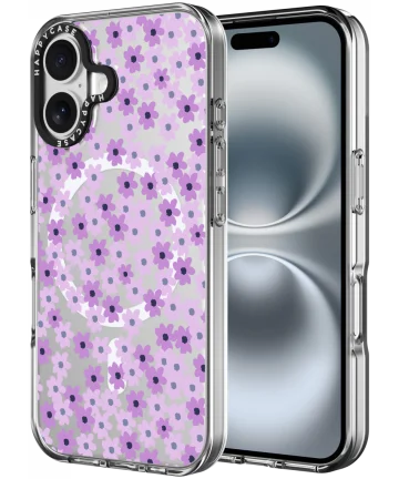 HappyCase Joy Apple iPhone 16 Hoesje MagSafe Back Cover Purple Floral Hoesjes