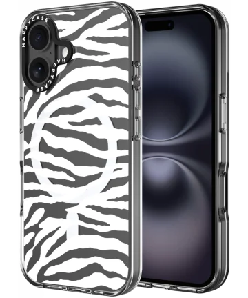 HappyCase Joy Apple iPhone 16 Hoesje MagSafe Back Cover Silver Zebra Hoesjes