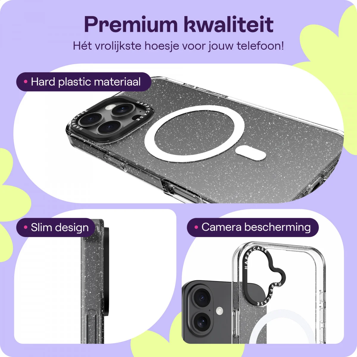 HappyCase Joy Apple iPhone 16 Hoesje MagSafe Back Cover Sparkle Glitter afbeelding 3