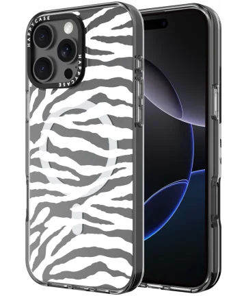 HappyCase Joy Apple iPhone 16 Pro Hoesje MagSafe Back Cover Silver Zebra Hoesjes