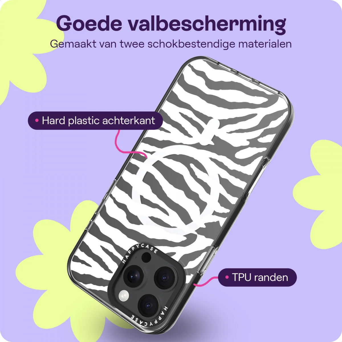 HappyCase Joy Apple iPhone 16 Pro Hoesje MagSafe Back Cover Silver Zebra afbeelding 6