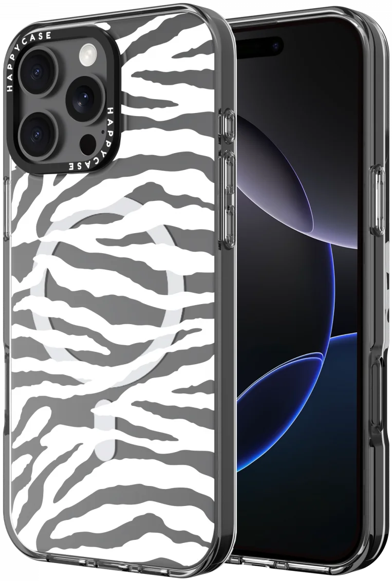 HappyCase Joy Apple iPhone 16 Pro Hoesje MagSafe Back Cover Silver Zebra afbeelding 1
