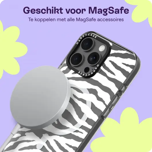 HappyCase Joy Apple iPhone 16 Pro Hoesje MagSafe Back Cover Silver Zebra afbeelding 5
