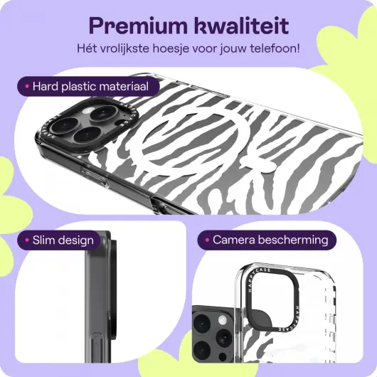 HappyCase Joy Apple iPhone 16 Pro Hoesje MagSafe Back Cover Silver Zebra afbeelding 3