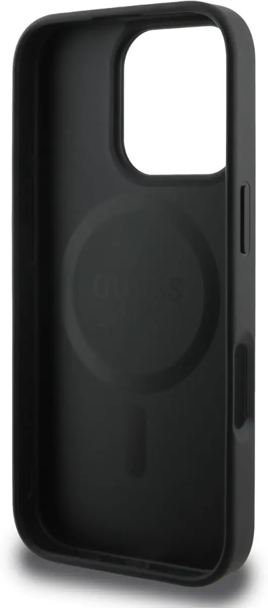 Guess Grained Gold Ring iPhone 16 Pro Max Hoesje MagSafe Back Cover Zwart afbeelding 4