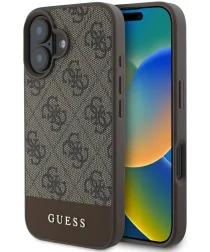 Guess 4G Bottom Stripe Apple iPhone 16 Hoesje Back Cover Bruin