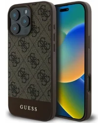 Guess 4G Bottom Stripe Apple iPhone 16 Pro Hoesje Back Cover Bruin