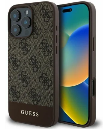 Guess 4G Bottom Stripe Apple iPhone 16 Pro Hoesje Back Cover Bruin Hoesjes