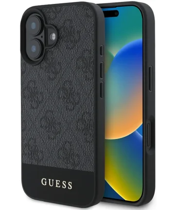 Guess 4G Bottom Stripe Apple iPhone 16 Hoesje Back Cover Zwart Hoesjes