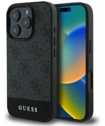 Guess 4G Bottom Stripe Apple iPhone 16 Pro Hoesje Back Cover Zwart