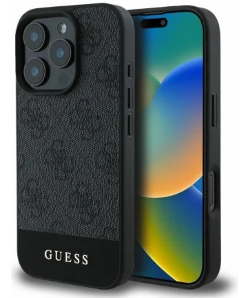 Guess 4G Bottom Stripe Apple iPhone 16 Pro Hoesje Back Cover Zwart Hoesjes