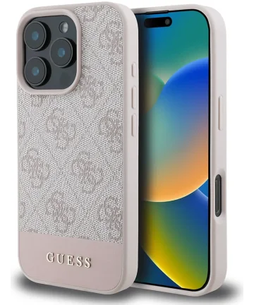 Guess 4G Bottom Stripe Apple iPhone 16 Pro Hoesje Back Cover Roze Hoesjes