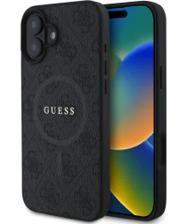 Guess 4G Ring Classic Logo iPhone 16 Hoesje MagSafe Back Cover Zwart