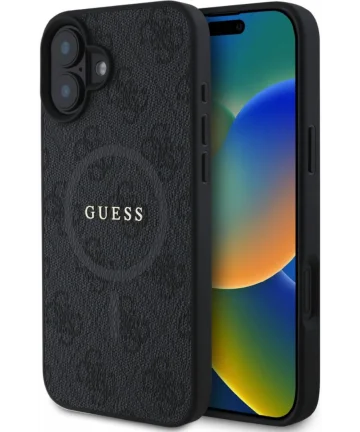 Guess 4G Ring Classic Logo iPhone 16 Hoesje MagSafe Back Cover Zwart Hoesjes