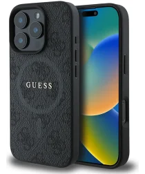 Guess 4G Ring Classic Logo iPhone 16 Pro Hoesje MagSafe Back Cover Zwart