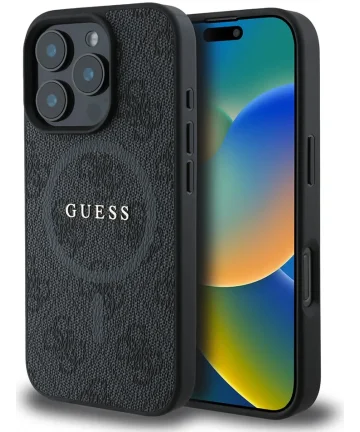 Guess 4G Ring Classic Logo iPhone 16 Pro Hoesje MagSafe Back Cover Zwart Hoesjes