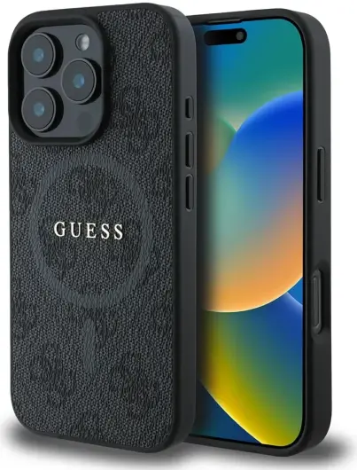 Guess 4G Ring Classic Logo iPhone 16 Pro Max Hoesje MagSafe Back Cover Zwart afbeelding 1