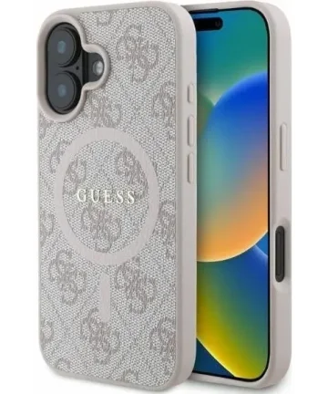 Guess 4G Ring Classic Logo iPhone 16 Hoesje MagSafe Back Cover Roze Hoesjes