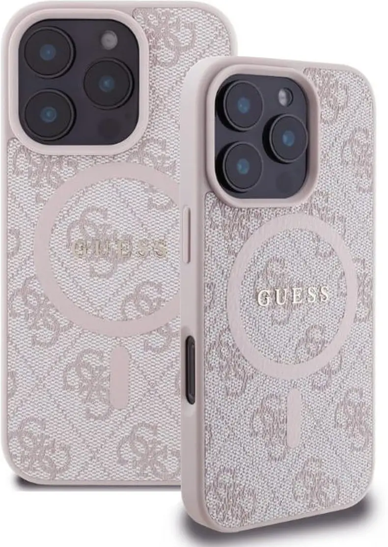 Guess 4G Ring Classic Logo iPhone 16 Pro Hoesje MagSafe Back Cover Roze afbeelding 4