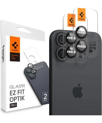 Spigen EZ Fit Optik Pro iPhone 16/16 Plus Camera Protector Zwart (2-Pack) Screen Protectors