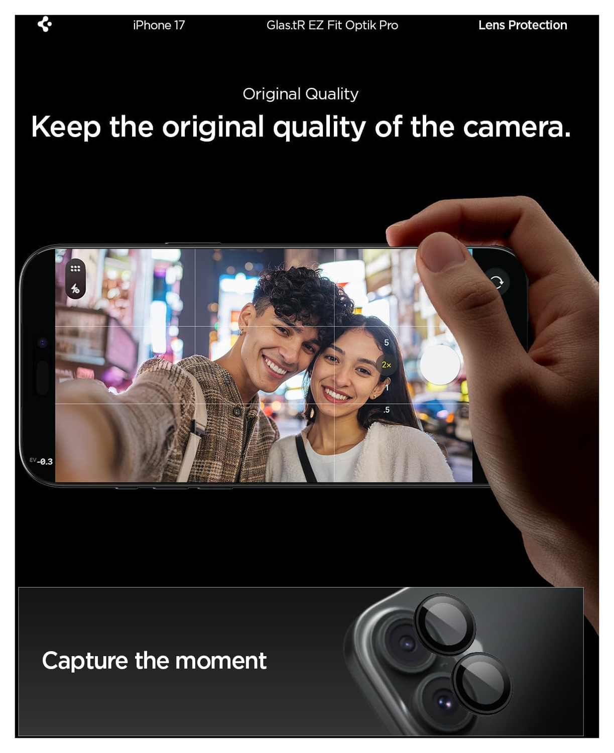 Spigen EZ Fit Optik Pro iPhone 17/16/16 Plus Camera Protector Zwart (2-Pack) afbeelding 7