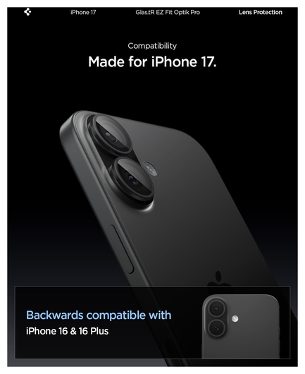 Spigen EZ Fit Optik Pro iPhone 17/16/16 Plus Camera Protector Zwart (2-Pack) afbeelding 2