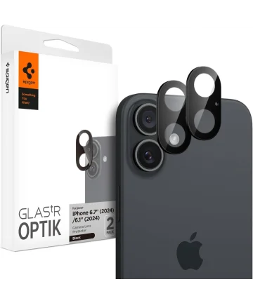 Spigen Optik Apple iPhone 16 / 16 Plus Camera Lens Protector Zwart 2-Pack Screen Protectors