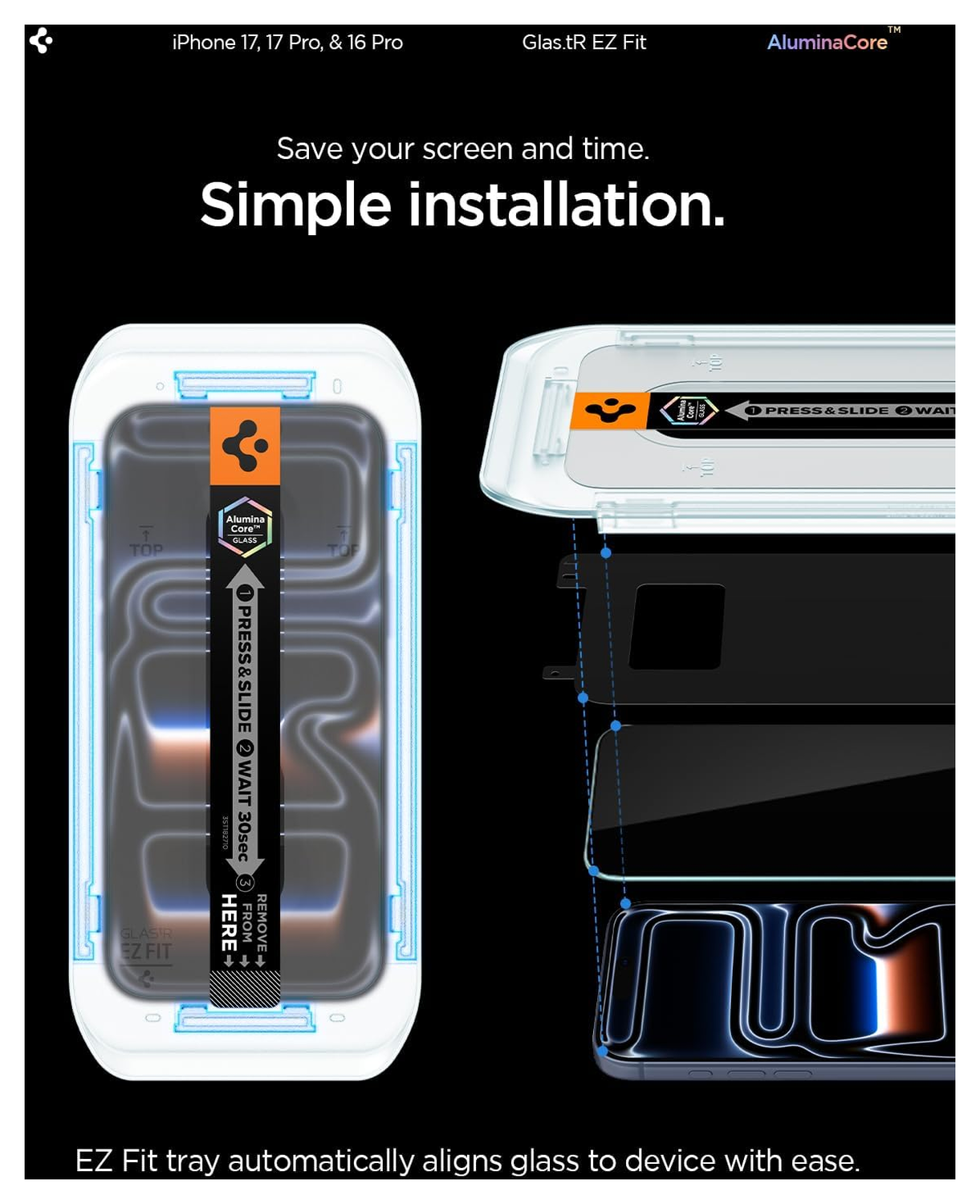 Spigen Glas.tR EZ Fit iPhone 17 Pro / 17 / 16 Pro Screen Protector 2-Pack afbeelding 6