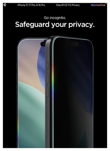 Spigen EZ Fit GLAS.tR Apple iPhone 17 Pro / 17 / 16 Pro Privacy Glass 2-Pack afbeelding 5