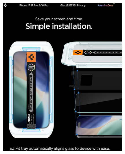 Spigen EZ Fit GLAS.tR Apple iPhone 17 Pro / 17 / 16 Pro Privacy Glass 2-Pack afbeelding 7