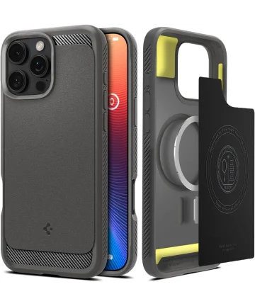 Spigen Rugged Armor MagFit iPhone 16 Pro Max Hoesje Back Cover MagSafe Grijs Hoesjes