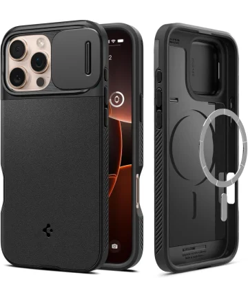 Spigen Optik Armor MagSafe Apple iPhone 16 Pro Max Hoesje Camera Slider Zwart Hoesjes