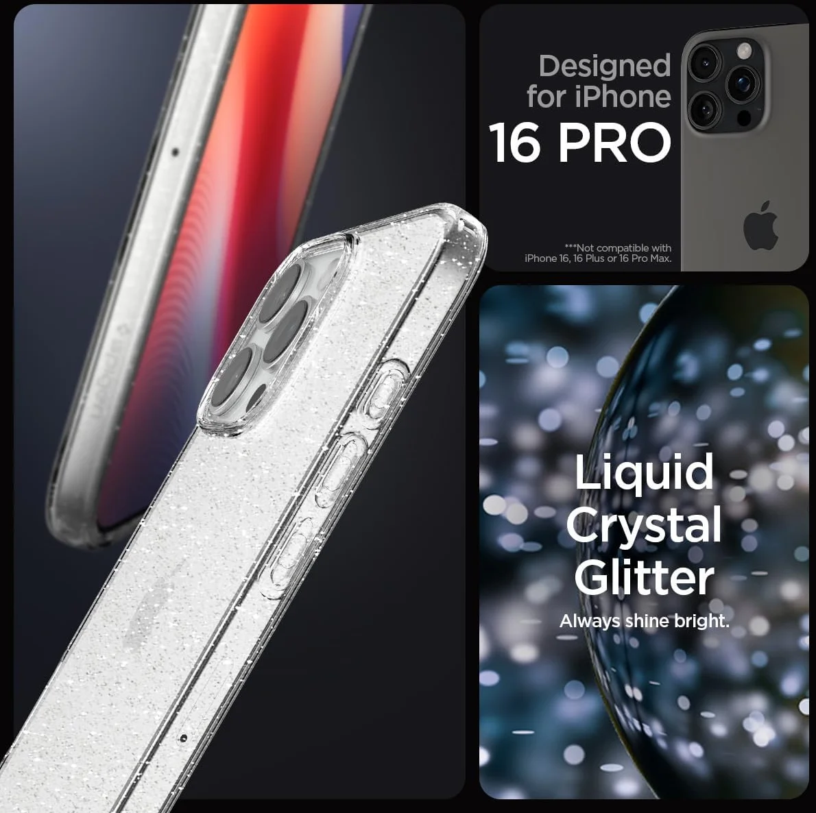Spigen Liquid Crystal Apple iPhone 16 Pro Hoesje Back Cover Glitter Transparant afbeelding 3