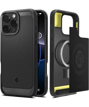 Spigen Rugged Armor MagFit Apple iPhone 16 Pro Hoesje MagSafe Zwart Hoesjes