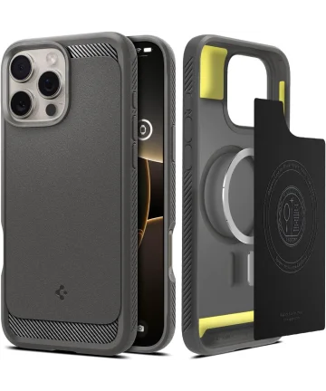 Spigen Rugged Armor MagFit Apple iPhone 16 Pro Hoesje MagSafe Grijs Hoesjes